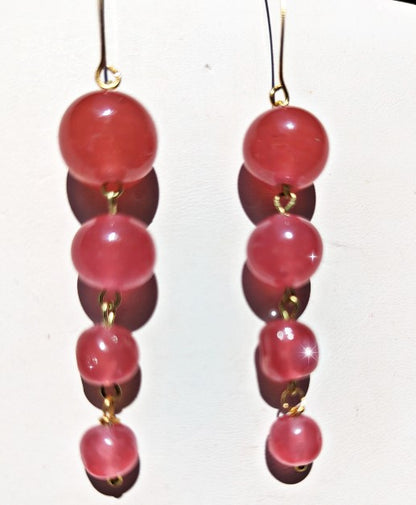 Pink Handmade Vintage Glass Cherry Brand Japanese Beads Dangle Drop Earrings USA made Sugar Gay Isber Free shipping 3.5 inches