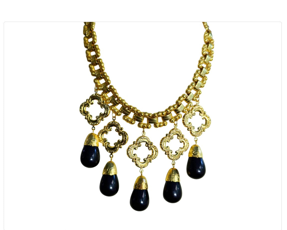 24K gold-plated Black Drama Drop Gold Necklace USA Sugar Gay Isber Designer