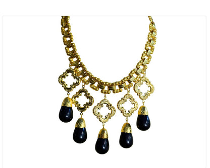 24K gold-plated Black Drama Drop Gold Necklace USA Sugar Gay Isber Designer