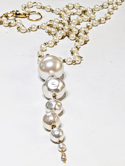 Hand linked Vintage Pearls Long 36-inches Lobster Claw Handmade Sugar Gay Isber Gold