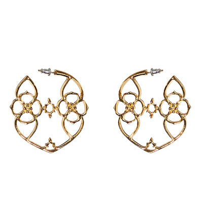 Intricate Gold Plate Designer HOOPS 2-inch Beautiful Earrings US Made Sugar Gay Isber