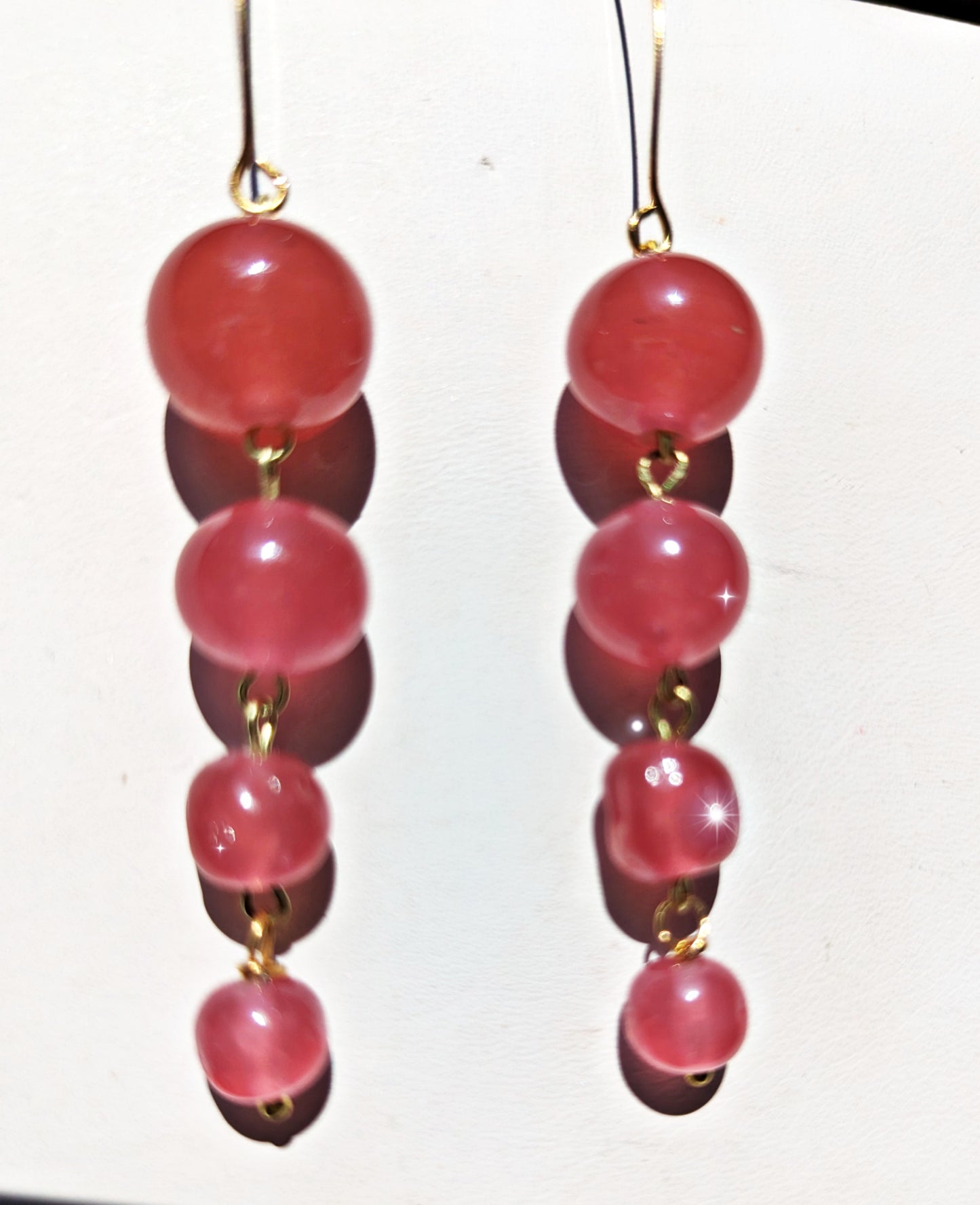 Pink Handmade Vintage Glass Cherry Brand Japanese Beads Dangle Drop Earrings USA made Sugar Gay Isber Free shipping 3.5 inches