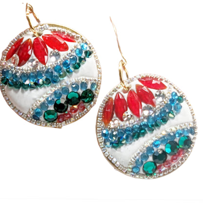 Handmade Classic Ornament White Sparkle Earrings US Made Sugar Gay Isber