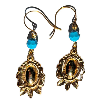 Gold Plated Earrings Swarovski Turquoise 2.1 inch Long USA Made by Sugar Gay Isber unisex-adult