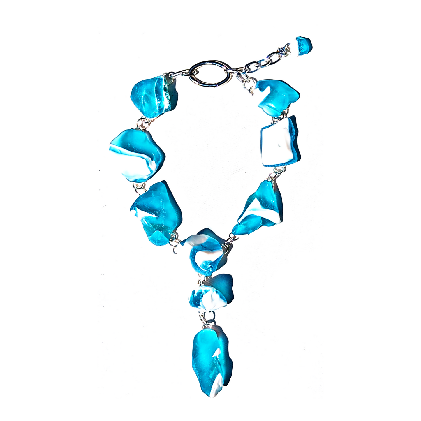 Bam Bam Matte Glass Rocks Aqua White Statement Necklace Fashion Artisan USA Sugar Gay Isber