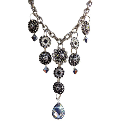 Swarovski Silver Vintage Sparkle Black Evening Bling Drop Necklace Handmade Sugar Gay Isber USA One of a kind