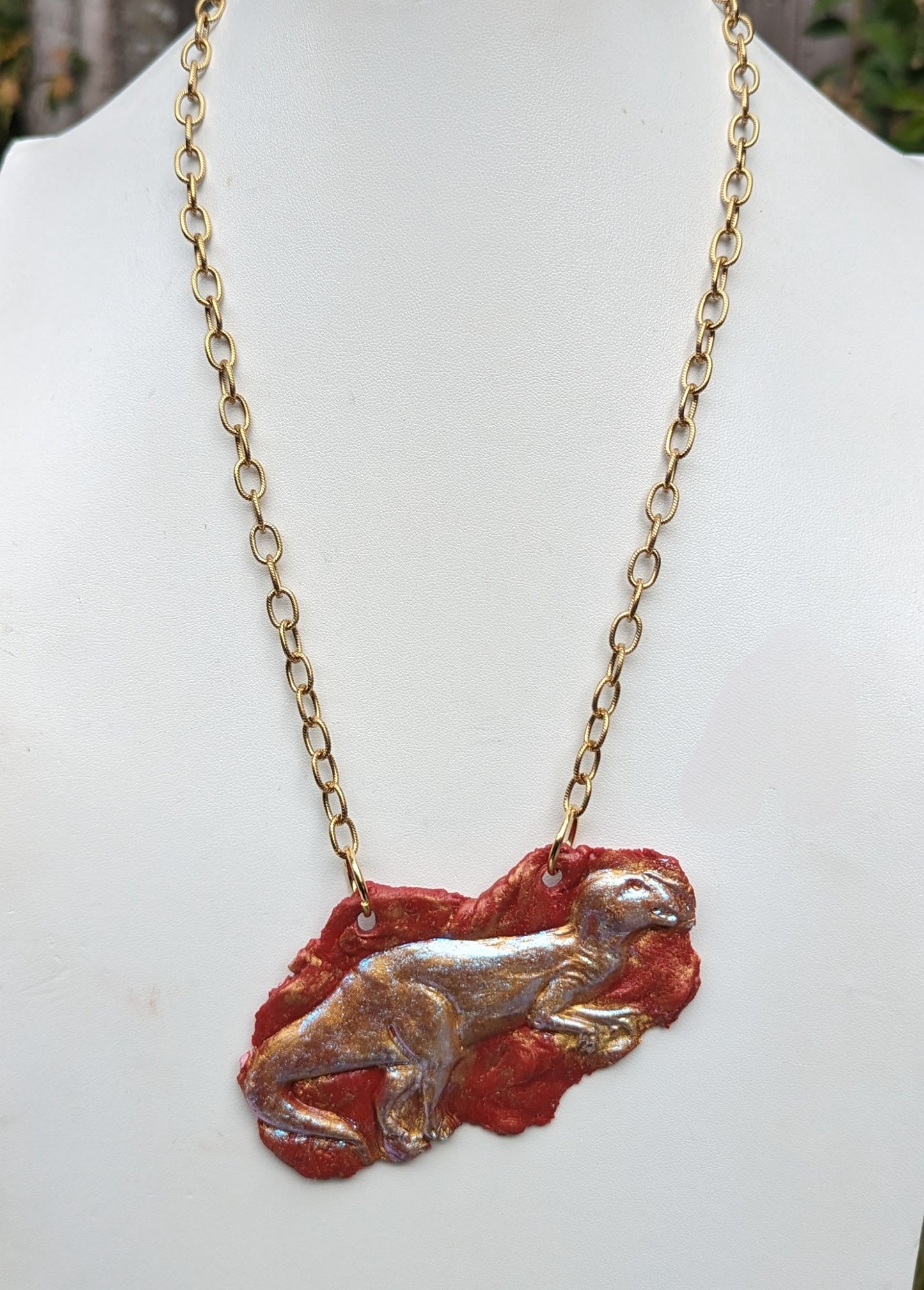 Rust Gold Dinosaur Plaque Gold Chain Handmade Each Unique Sugar Gay Isber Adjustable