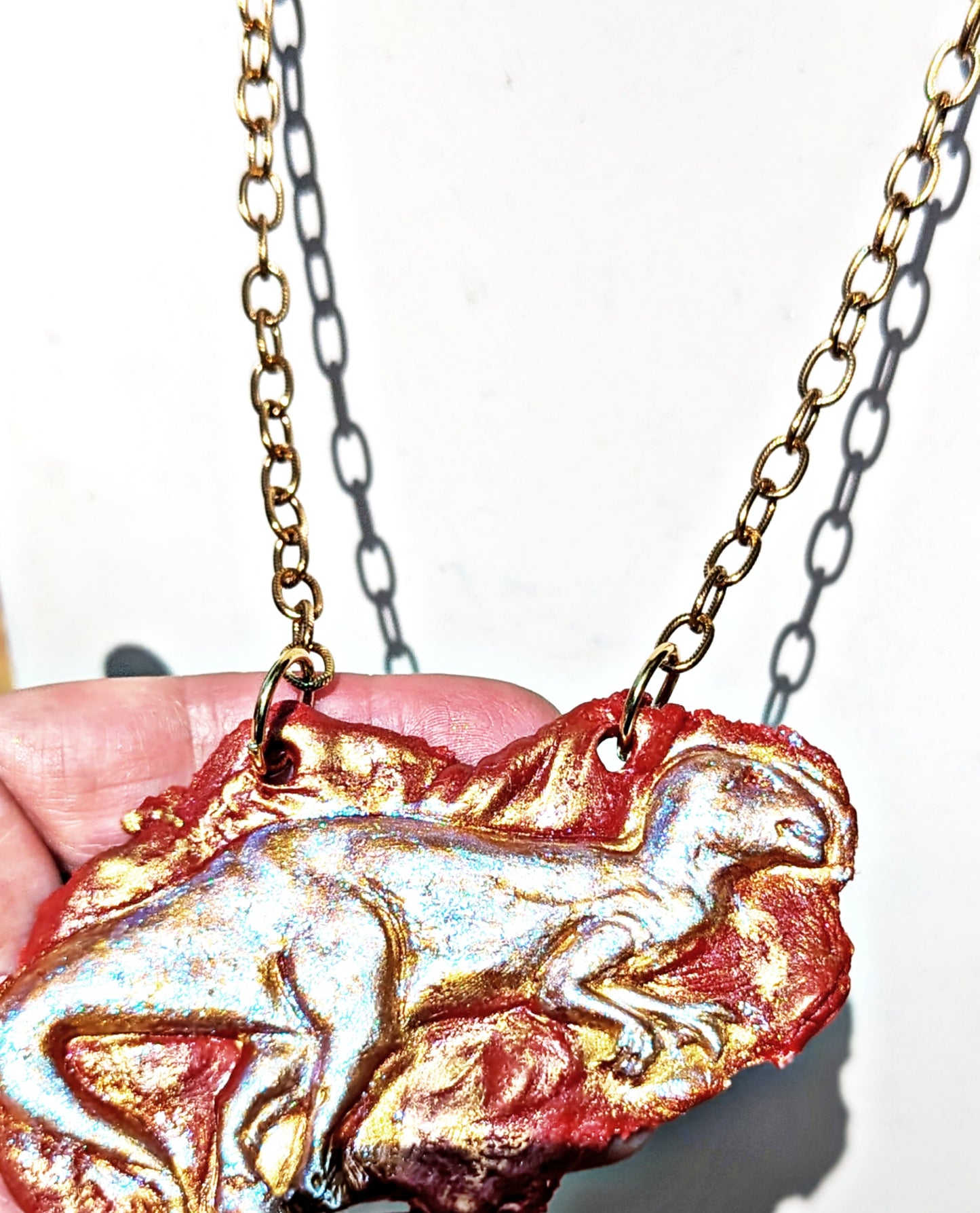 Rust Gold Dinosaur Plaque Gold Chain Handmade Each Unique Sugar Gay Isber Adjustable