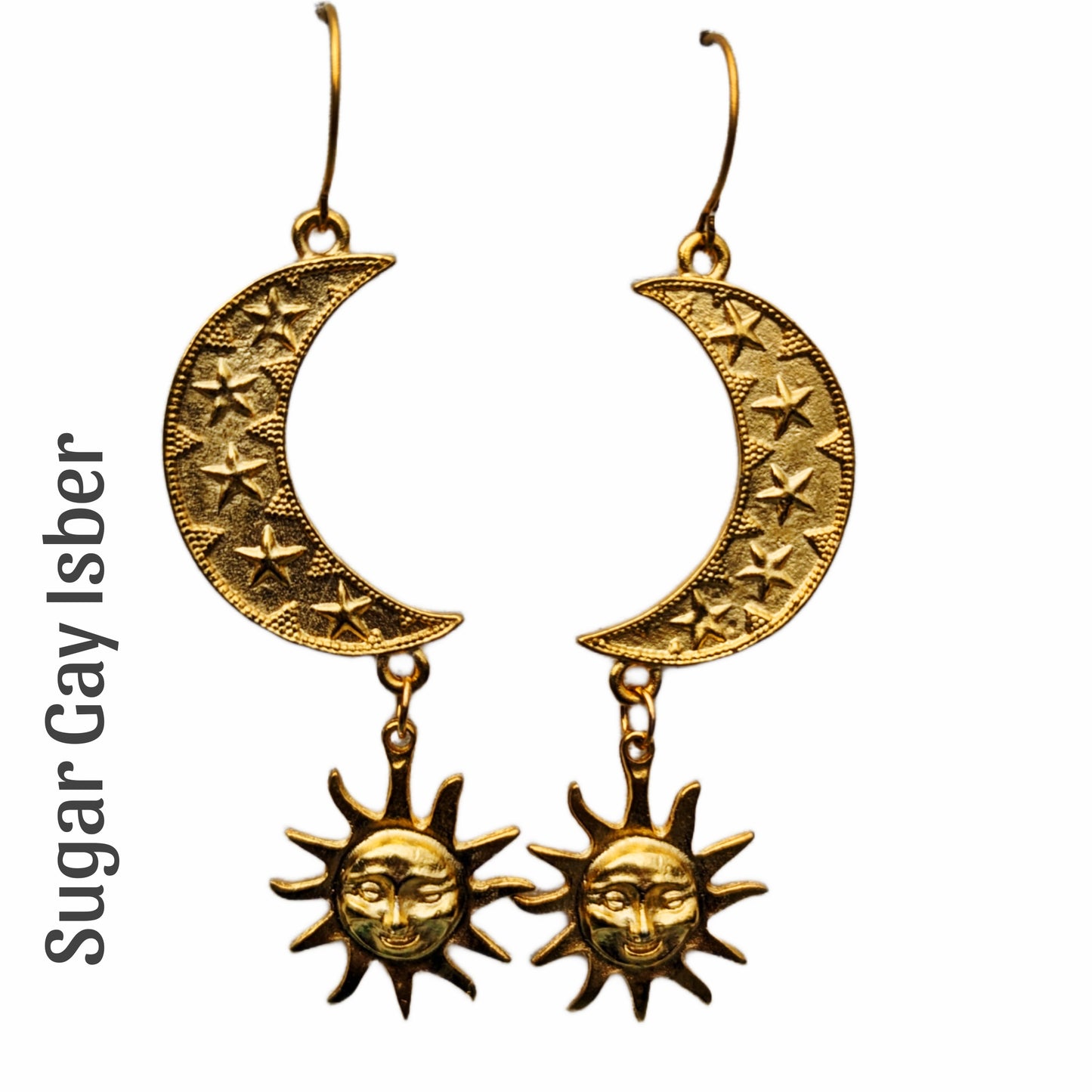 24K Gold Plated Stars Moon Eclipse Earrings Designer USA Sugar Gay Isber unisex-adult