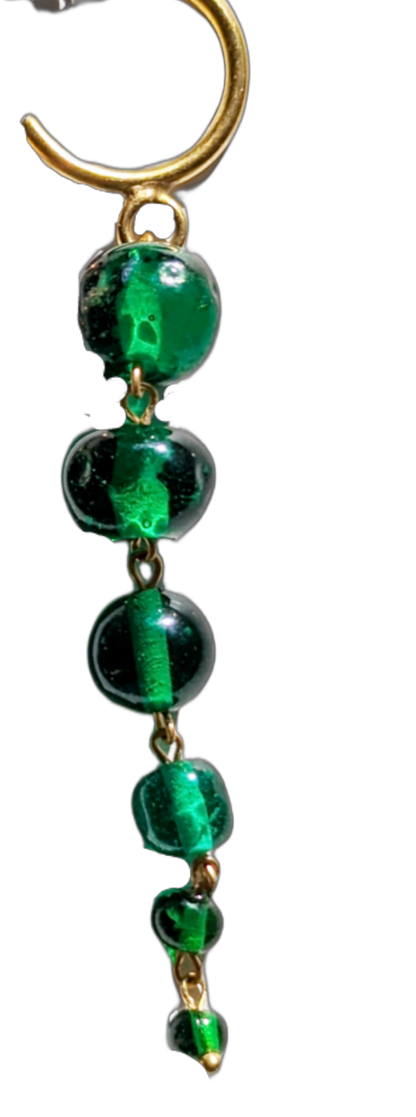 Green Handmade Vintage Beads Dangle Drop Earrings USA made Sugar Gay Isber Free shipping 3.5 inches