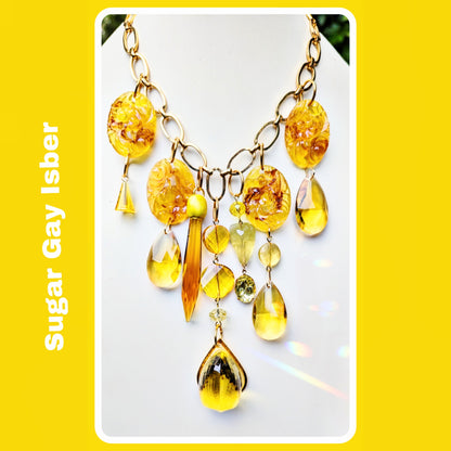 Yellow 200-carat Hand-cut Fancy Citrine Necklace Vintage Swarovskis Artisan USA Sugar Gay Isber