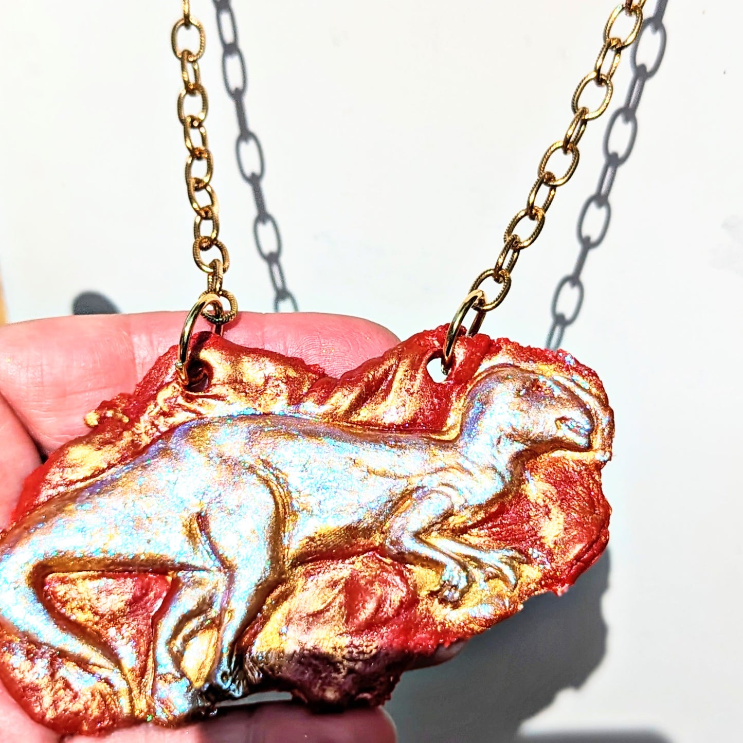 Rust Gold Dinosaur Plaque Gold Chain Handmade Each Unique Sugar Gay Isber Adjustable