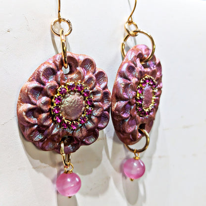 Handmade Pink Shimmer Sparkle Flower Earrings US Made Sugar Gay Isber