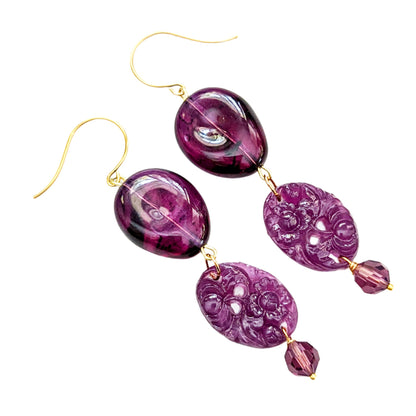 Purple Handmade Vintage Beads Swarovski Drop Earrings USA made Gay Isber Free shipping 3.5 inches