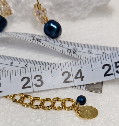 One-of-a-Kind Swarovski Petrol Pearl and Golden Shadow Star Necklace with Matching Earrings - Inspired by Kamala Harris - Handmade by Sugar Gay Isber