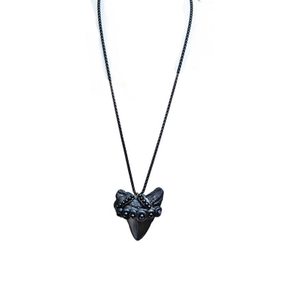 Real Megalodon Shark Tooth Fossil pendant Black Swarovski Pearls Unisex Statement Sugar Gay Isber 27 inch black chain