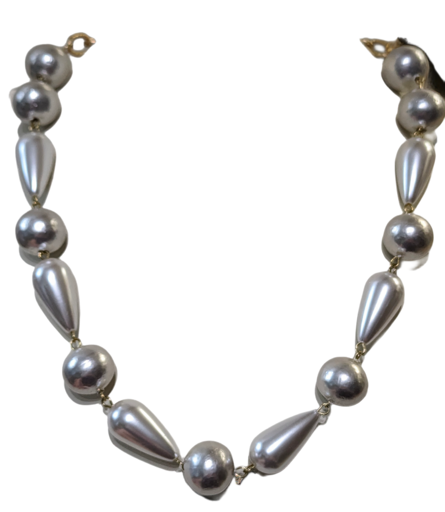 Hand-linked Vintage Pearls Long 22-inches Lobster Claw Handmade Sugar Gay Isber Bridal Rare Silver White 50s Cotton Pearls Gold Back Chaina