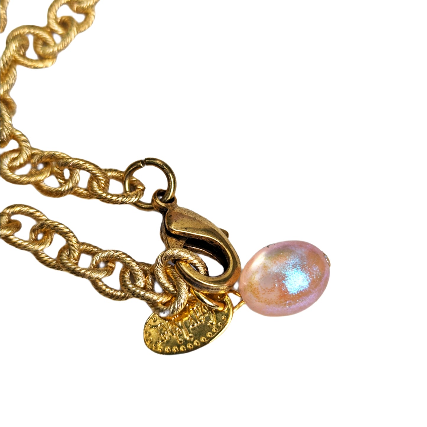 Pink Faceted Gem Soft Glowy Pink Necklace with Gold Plated AMAZING Chain Statement Sugar Gay Isber