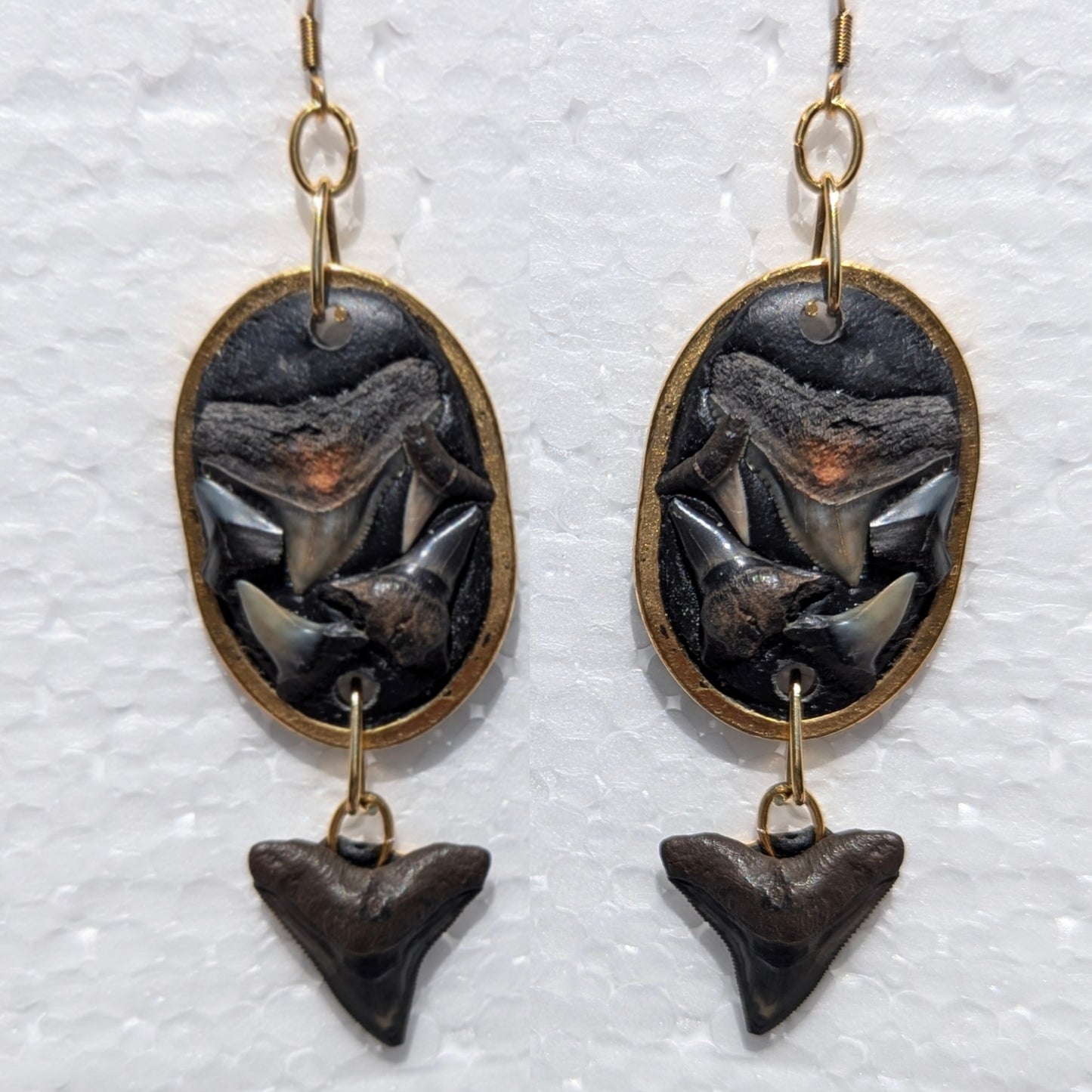 Dramatic Fossilized Shark Teeth in Clay Earrings - Unique Handmade Art by Award-Winning Artist Sugar Gay Isber