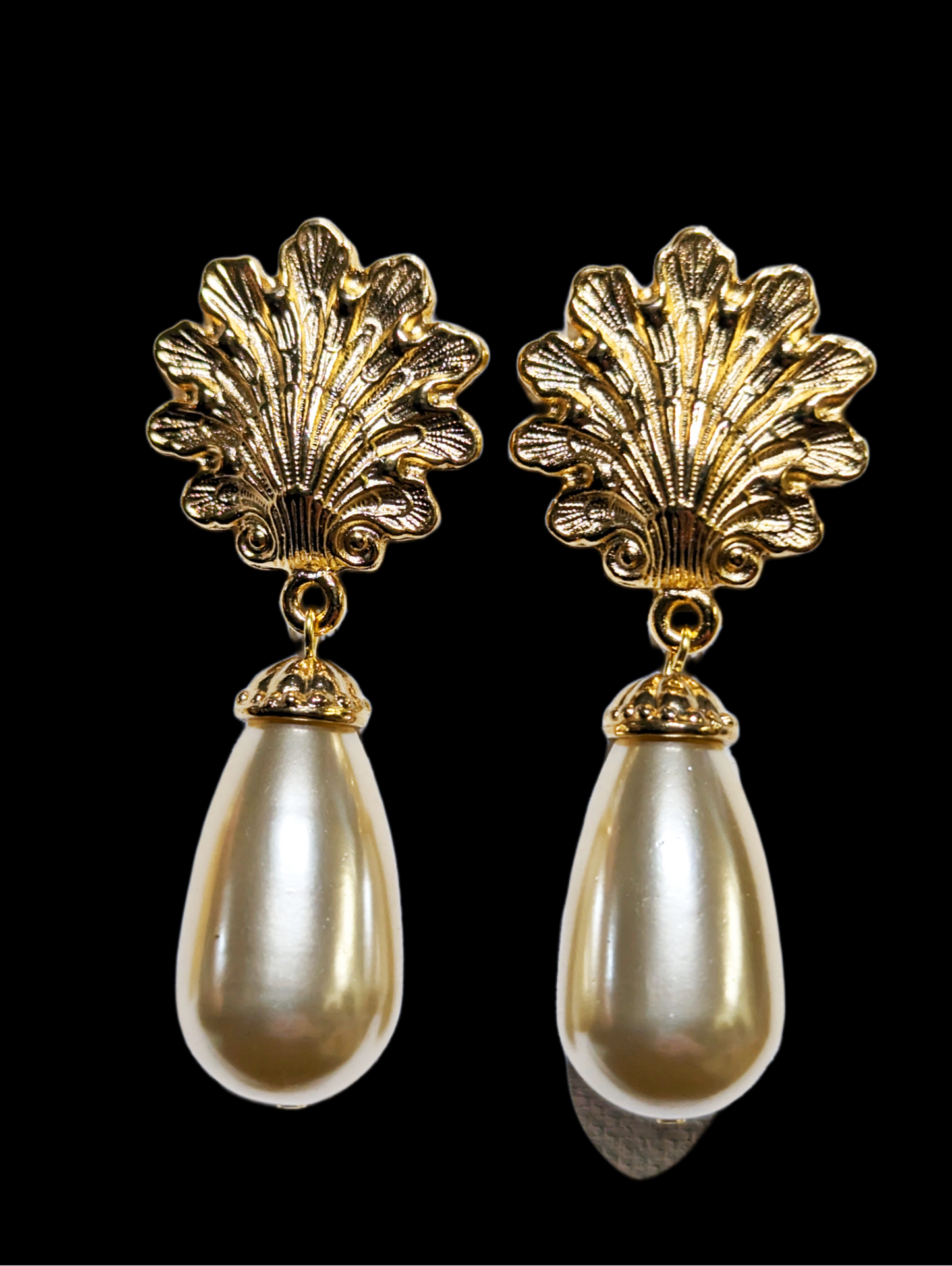 Gold Plated Shells with Vintage Japan Drop Pearls Post Earrings 2.5 inch Long USA Made by Sugar Gay Isber unisex-adult Bridal