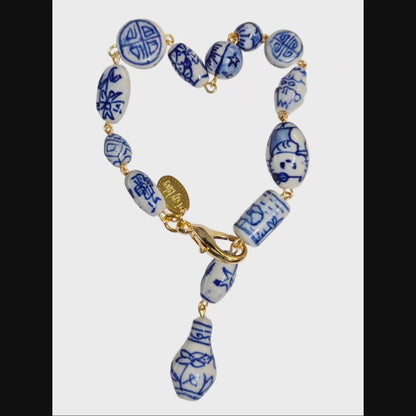 Handlinked Blue and White Porcelain Bead Bracelet - Classic and Timeless Design by Award-Winning Artist Sugar Gay Isber