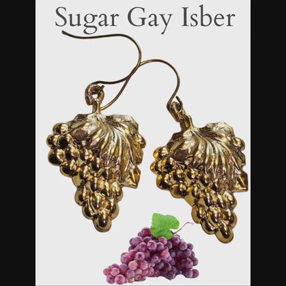 24k Gold Plated Vintage Grape Cluster Brass Pressing Miriam Haskell Sugar Gay Isber Gift Bag Wine Lover