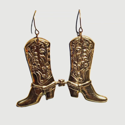 24k Gold Plated Brass Left and Right Boots with Spurs Earrings USA Sugar Gay Isber gift bag included left and right facing adult unisex gold