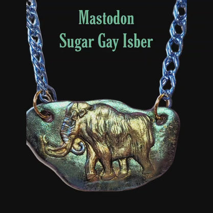 Wooly Mammoth Mastodon Plaque Blue Aluminum chain 18" Adjustable chain Handmade Each Unique Sugar Gay Isber