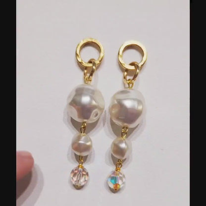 Beautiful Vintage Pearls Earrings with Gold Plated USA Made Hooks Sugar Gay Isber 3 inches