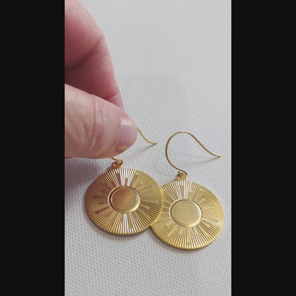 Eclipse Sun Earrings Gold Plated 2 inch Long USA Made by Sugar Gay Isber unisex-adult Sunday Morning Sun