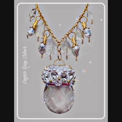 Extra large crystal drop, XL baroque pearls, Gold, Swarvoski, faceted quartz beads Sugar Gay Isber bridal necklace