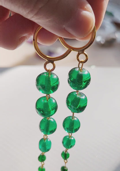 Green Handmade Vintage Beads Dangle Drop Earrings USA made Sugar Gay Isber Free shipping 3.5 inches