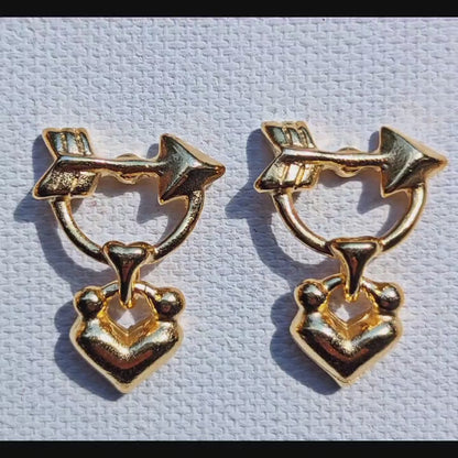 Small Dangle Heart Arrow Designer Gold Plated Post Earrings 1 inch Long USA Made by Sugar Gay Isber unisex-adult