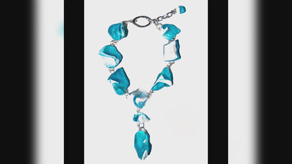 Bam Bam Matte Glass Rocks Aqua White Statement Necklace Fashion Artisan USA Sugar Gay Isber