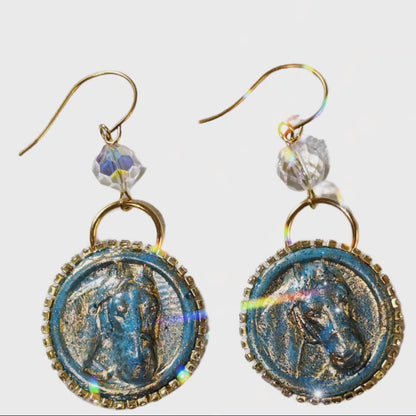 Highly Detailed Blue Gold Resin Horse Earrings 2.8 inches USA Made by Designer Sugar Gay Isber unisex-adult