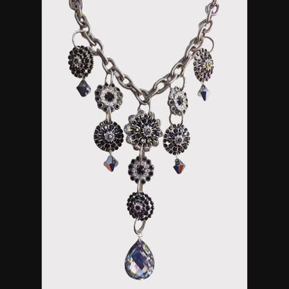 Swarovski Silver Vintage Sparkle Black Evening Bling Drop Necklace Handmade Sugar Gay Isber USA One of a kind