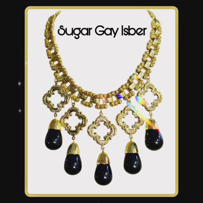 24K gold-plated Black Drama Drop Gold Necklace USA Sugar Gay Isber Designer