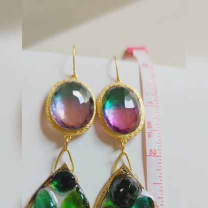 Green Purple Earrings Lab Create Faceted Gems Hand Made Sugar Gay Isber USA adult women