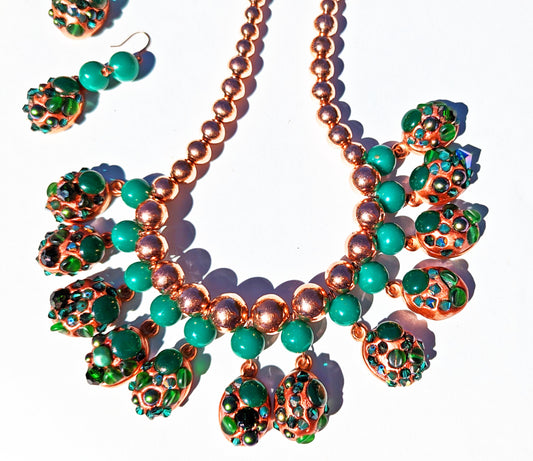 Vintage Copper + Green Beads Amazing Necklace Gay Isber one of a kind USA Made 1 of 1-Gay Isber Designs