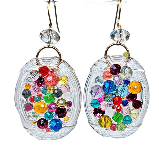 Multi Color Swarovski Crystals Art Earrings by Gay Isber USA Made-Gay Isber Designs