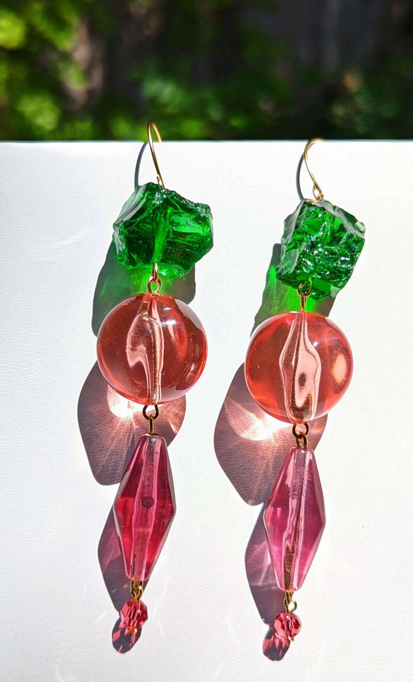 Pink Green Watermelon Earrings Supar Pops Gay Isber Swarovski Vintage Acrylic Long-Gay Isber Designs