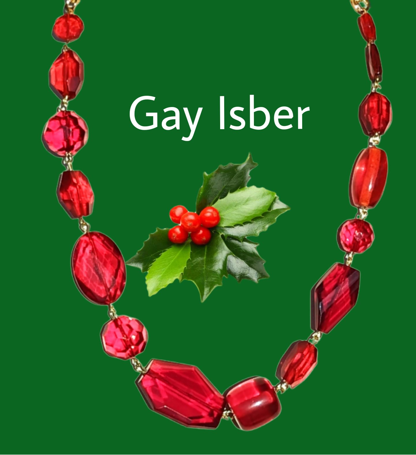 Ruby Red Glass Holiday Art Necklace Gay Isber USA 1 of 1-Gay Isber Designs