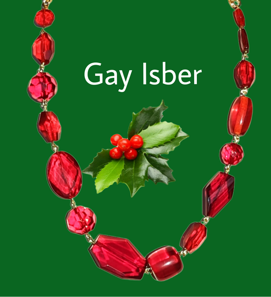 Ruby Red Glass Holiday Art Necklace Gay Isber USA 1 of 1-Gay Isber Designs