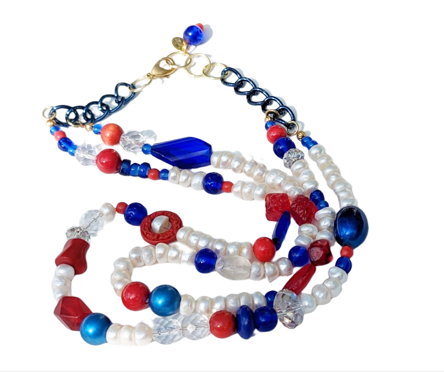 Election Collection Pearls 2 strands Red White Blue Statement Necklace 24 inches Gay Isber-Gay Isber Designs