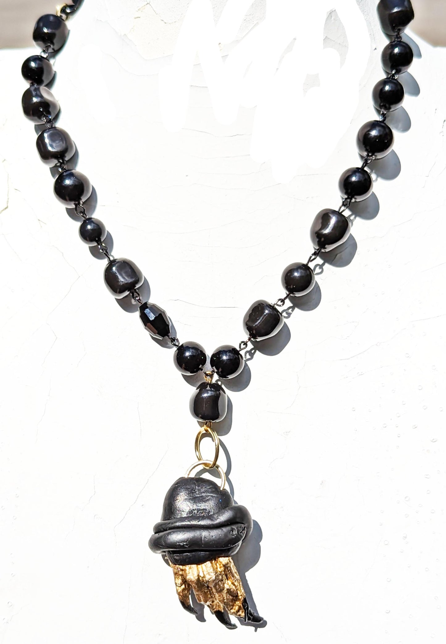 Alligator Claw Black on Black Swarovski Pearls Go Gators Halloween Art Necklace Gay Isber one of a kind USA Made 1 of 1 unisex-Gay Isber Designs