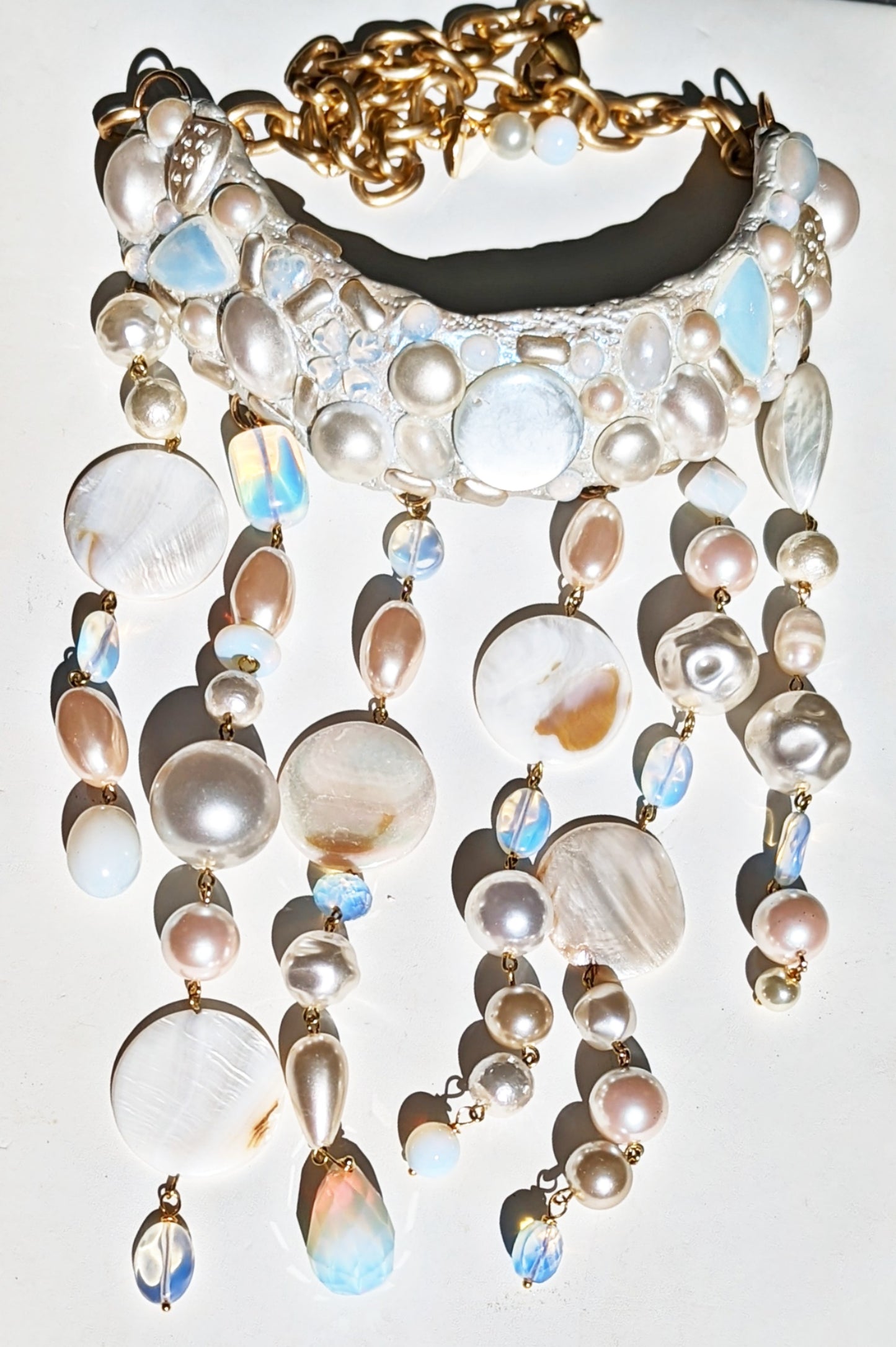 Vintage Pearls Opalite One of a Kind Bib Runway Necklace by Gay Isber-Gay Isber Designs