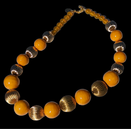 One Strand Gold + RARE Mustard Cotton Pearls Necklace Gay Isber one of a kind USA-Gay Isber Designs