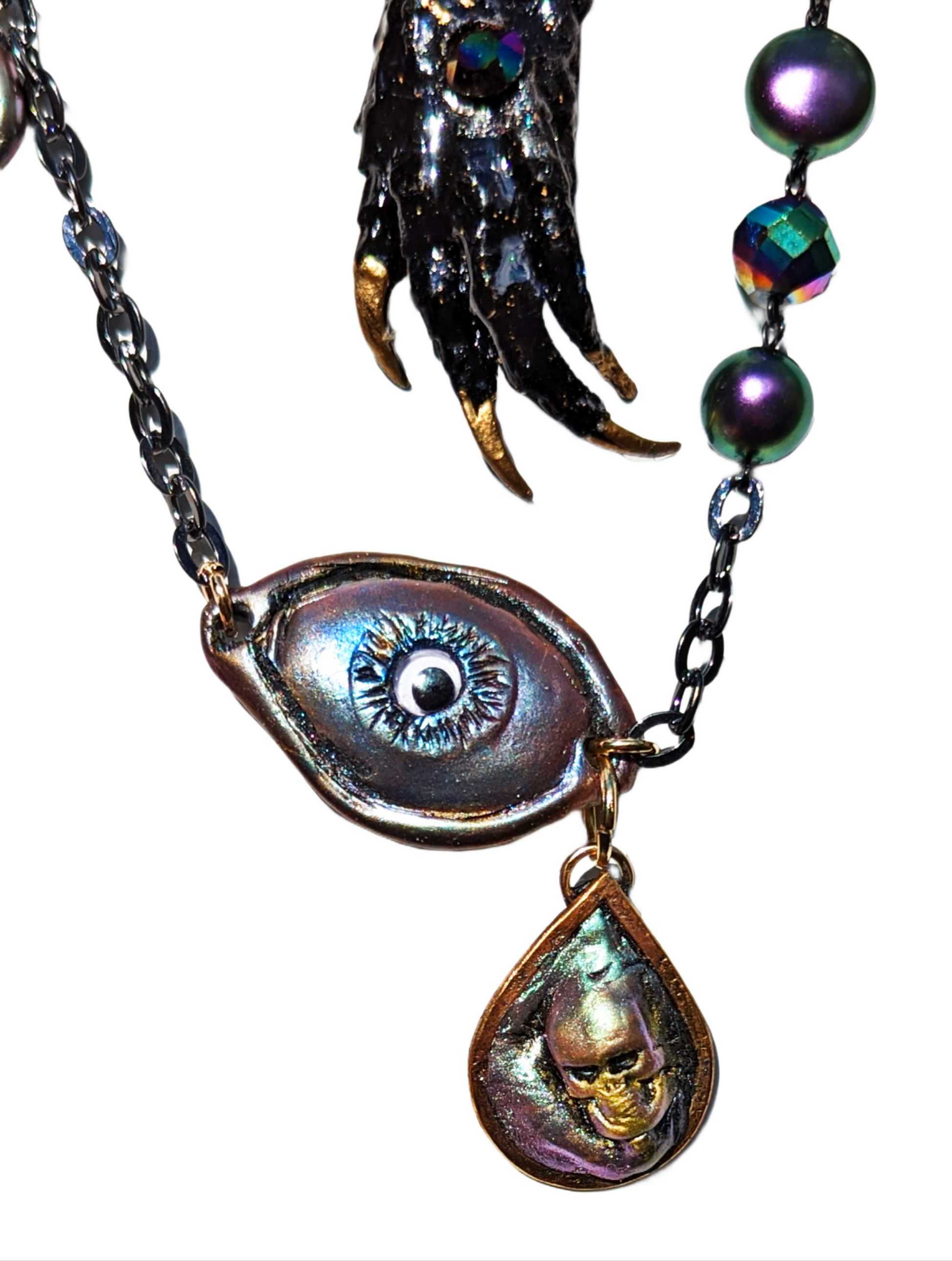 Spppoookkkky Art Halloween EYE Necklace Gay Isber one of a kind USA Made 1 of 1-Gay Isber Designs