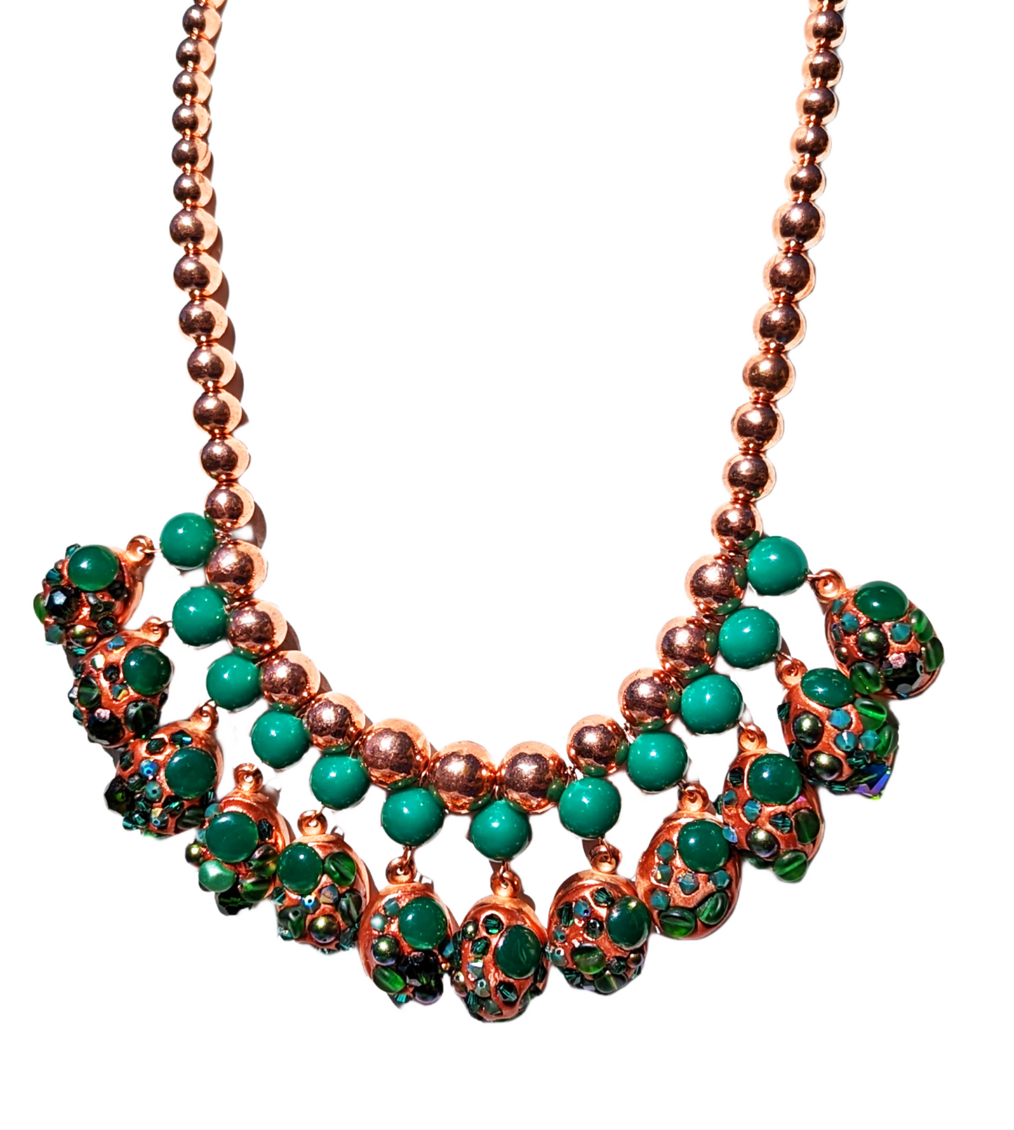 Vintage Copper + Green Beads Amazing Necklace Gay Isber one of a kind USA Made 1 of 1-Gay Isber Designs