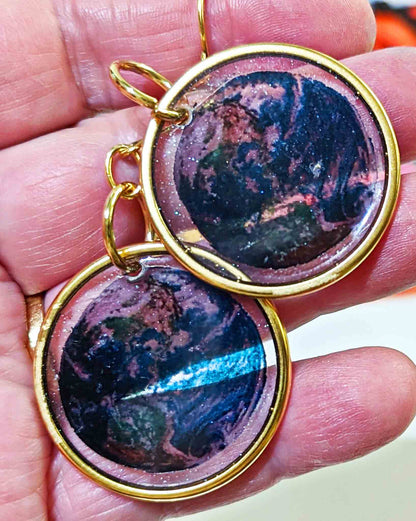 Earth Earrings Transparent Unisex Hand Made USA Gay Isber Gold plated Hooks-Gay Isber Designs